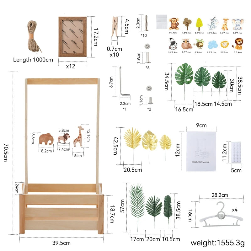 panier bébé bois rustique motifs floraux support mural accessoires enfant storage decoration chambre