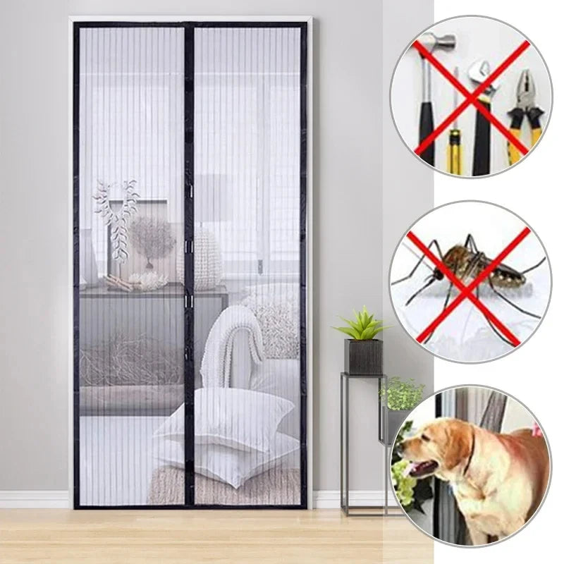 rideau moustiquaire porte maille fine polyester auto fermeture clips noir blanc moderne