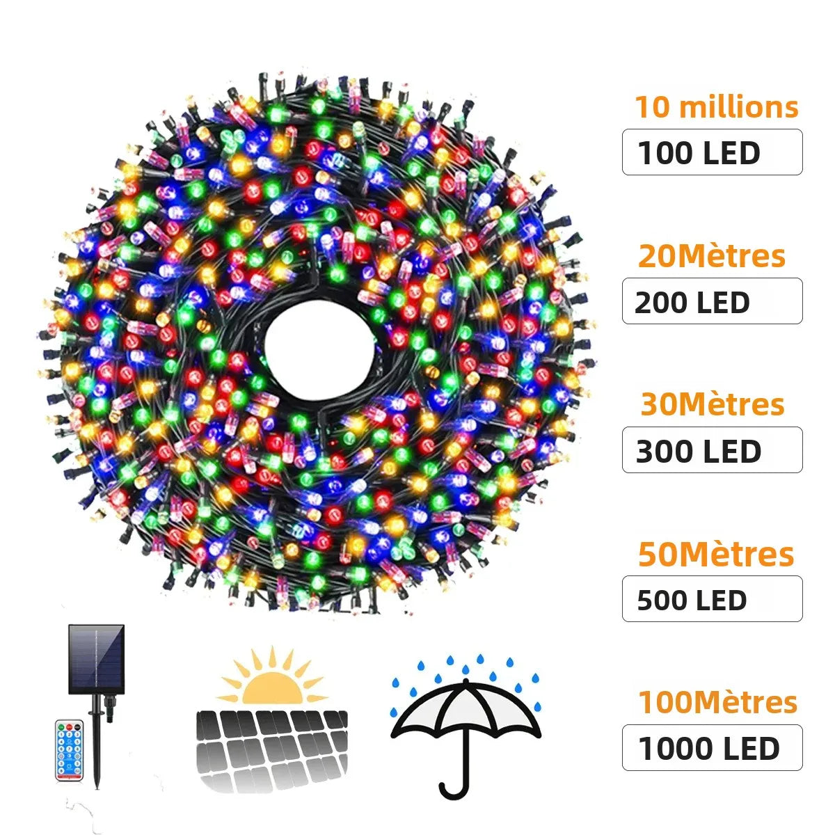 guirlande lumineuse multicolore noël modernes 1000 led solaire extérieure jardin blanc chaud