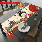 table runner japonais traditionnel motif kimono fleurs table couverts assiettes verres bougies printemps été
