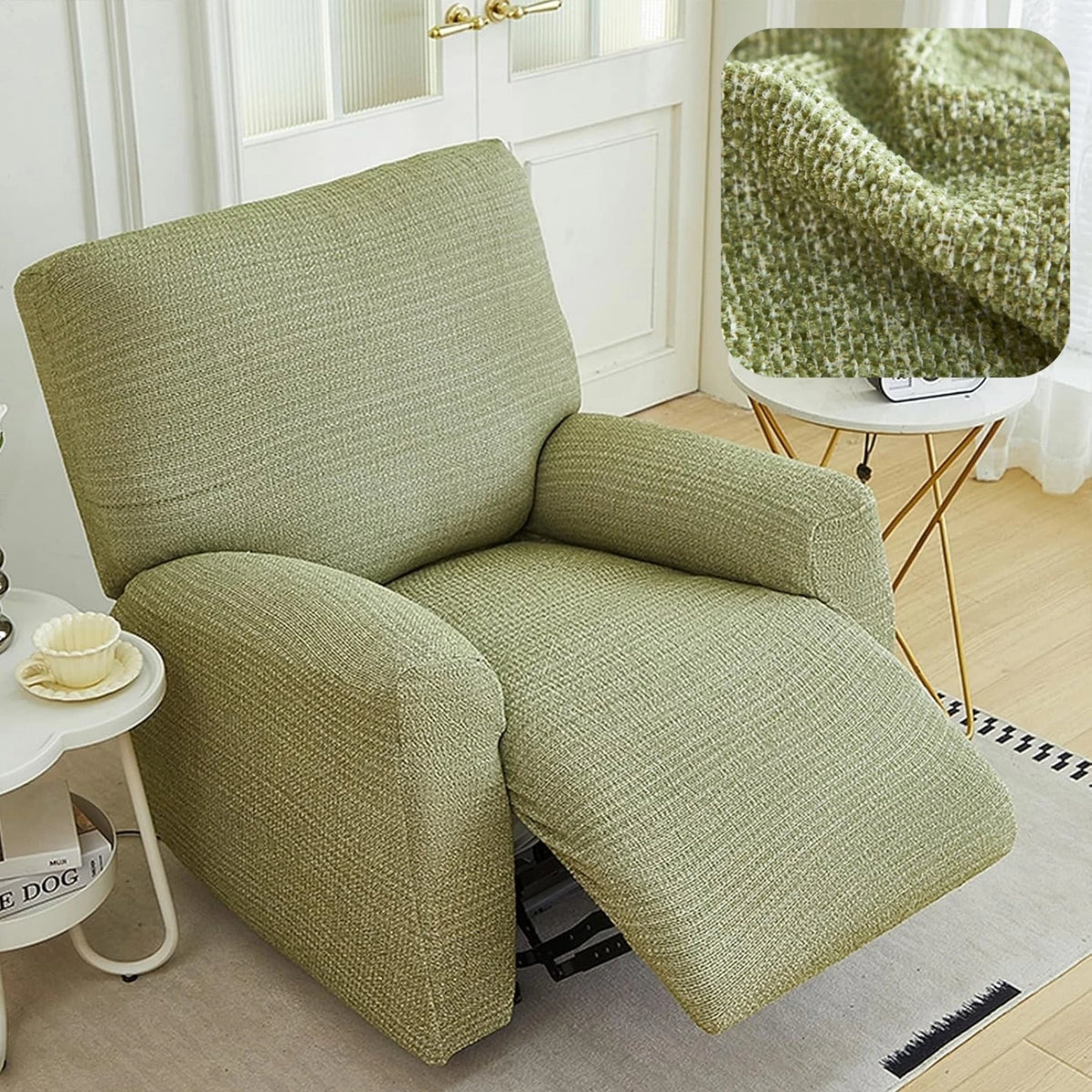 housse fauteuil inclinable beige clair tissu petits points noirs protection siège salon moderne extensible