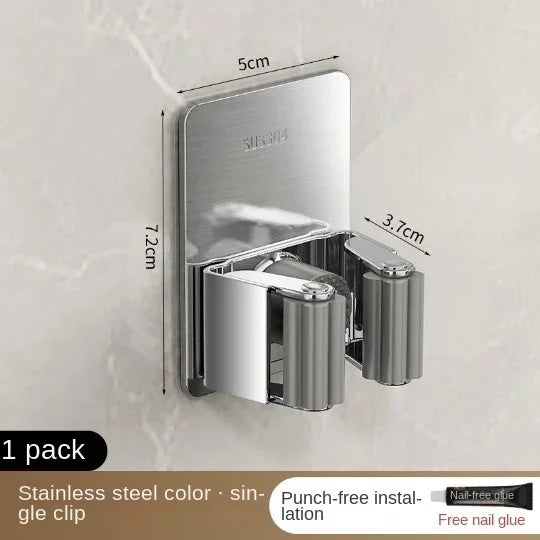 porte balai adhésif acier inoxydable gris métallisé noir moderne salle bain rangement organisateur
