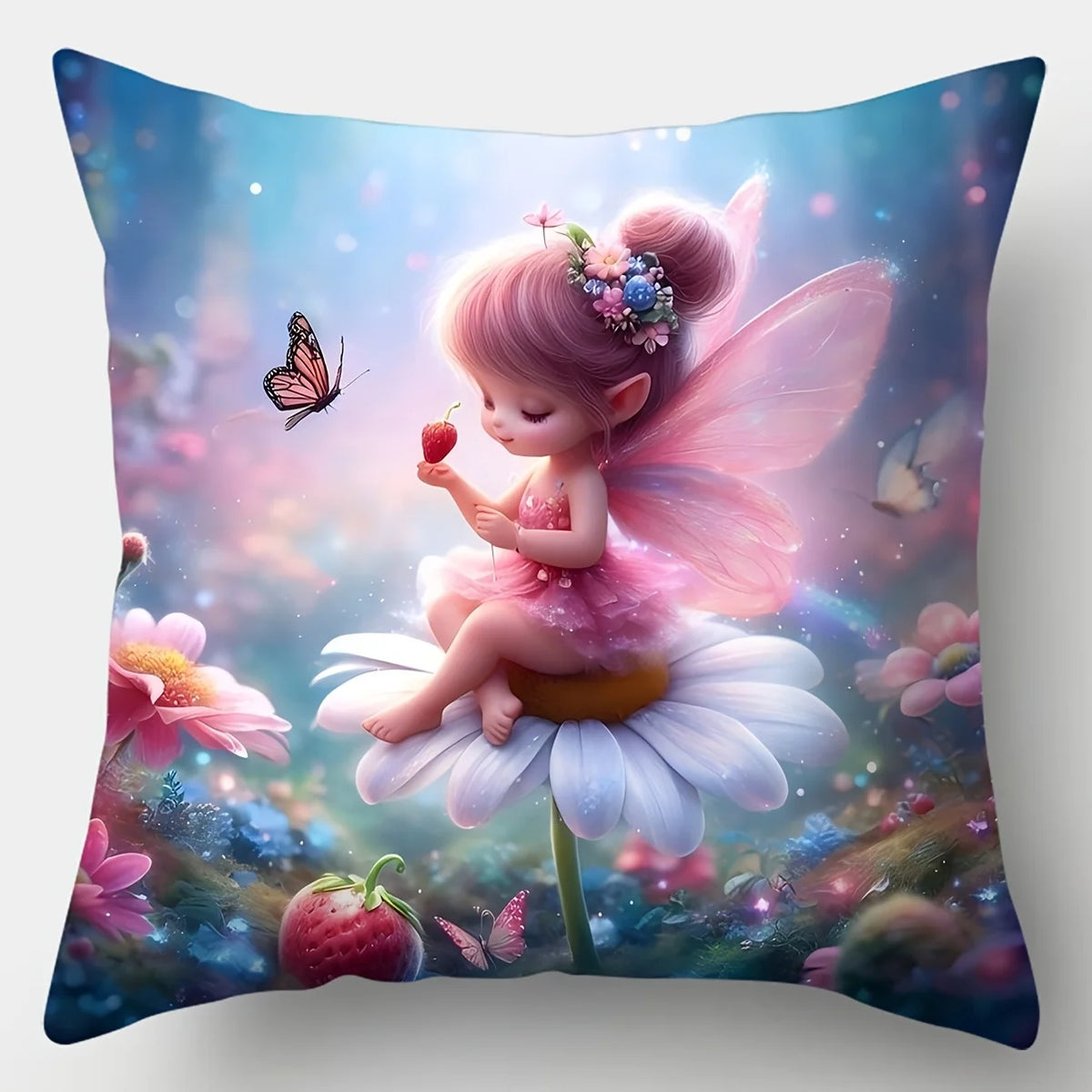 taies d'oreiller fleurs fée papillons motifs floraux couleurs vives lit décoration fantaisie magique polyester
