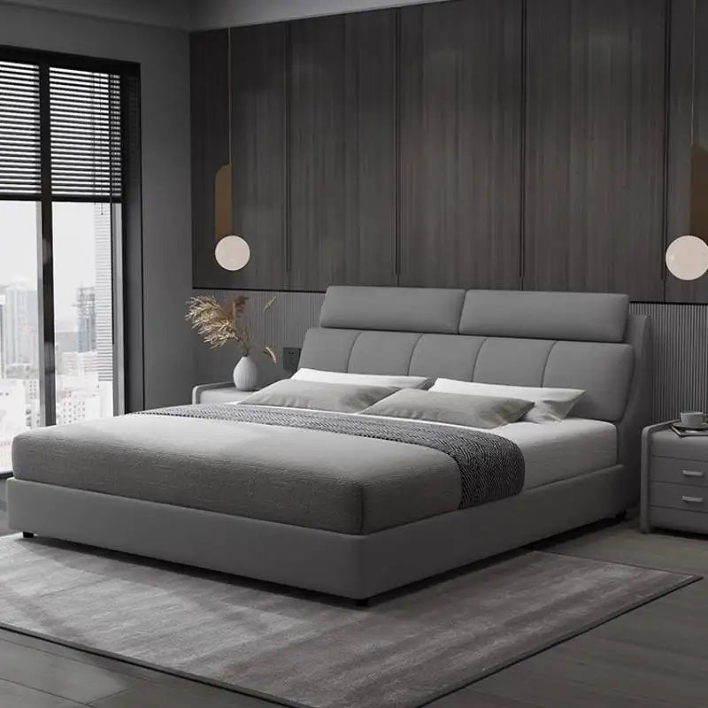 lit moderne bois gris clair rangement oreillers couvre lit tapis 150cm 180cm 200cm chambre