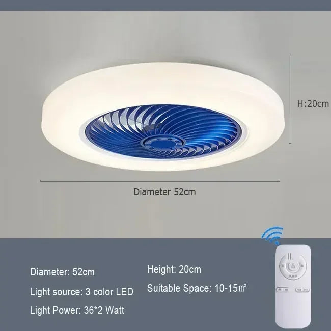 ventilateur moderne télécommande lumineux blanc rose or bleu marron grille opacité invisible