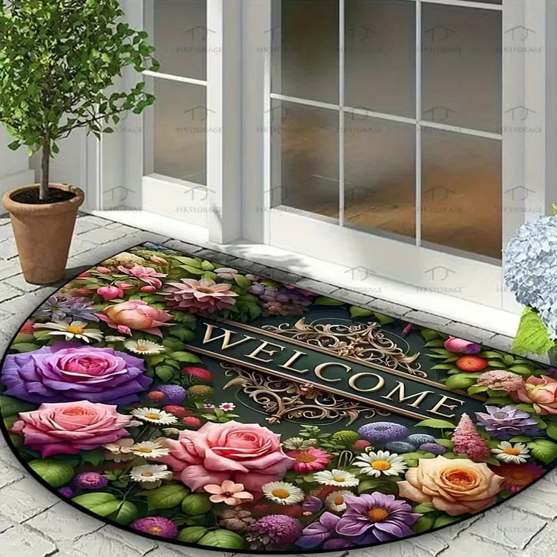 tapis d'entrée moderne motif floral noir rose blanc antidérapant résistant rides 40x60cm 50x80cm 60x90cm