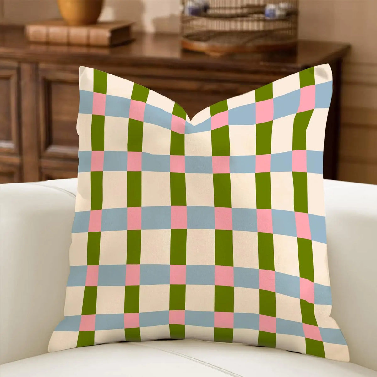 coussin carré moderne polyester imprimé rayures léopard ammonite bleu rouge vert blanc diagonal horizontal