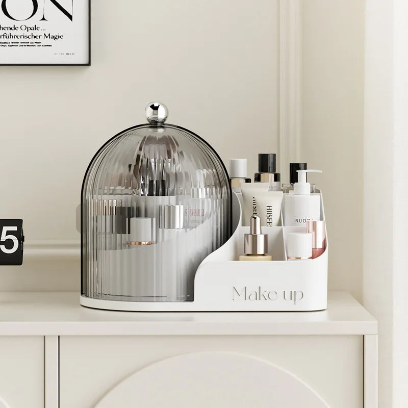 organisateur maquillage crème transparent compartiments multiples pinceaux cosmétiques moderne minimaliste