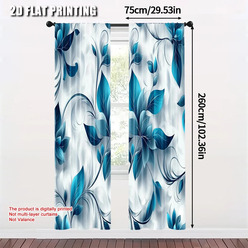rideaux moderne floral bleu turquoise motifs abstraits deux panneaux polyester semi transparents