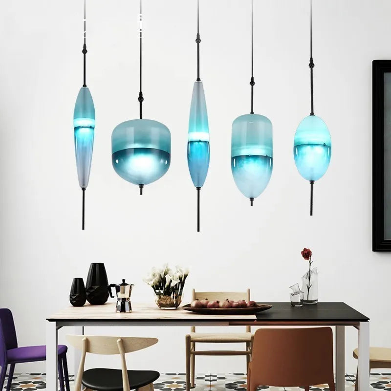 suspension lumineuse bleu blanc gris gradation couleur moderne minimaliste translucide chambre salon