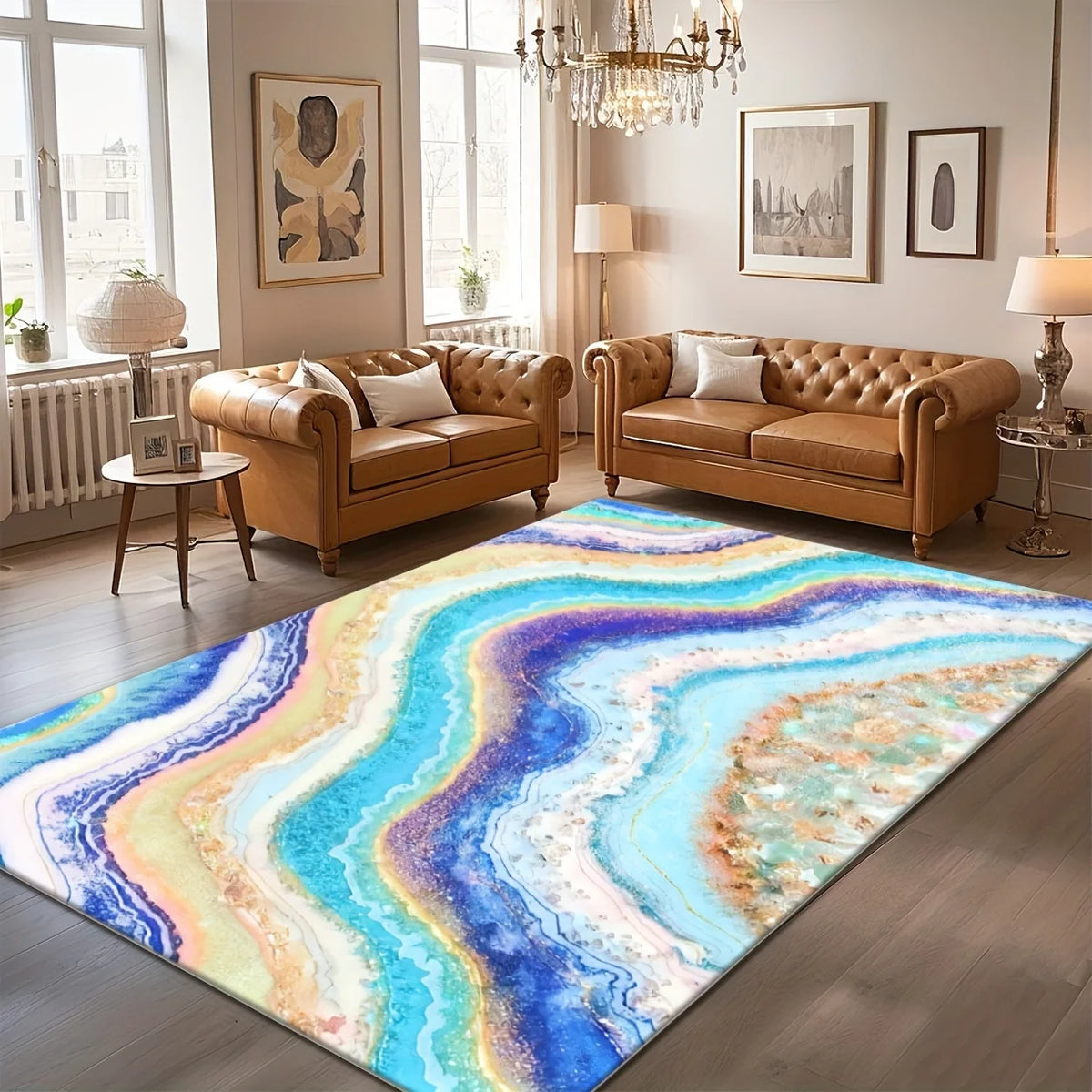 tapis moderne polypropylène polyester abstrait bleu noir blanc durable résistant extérieur prière