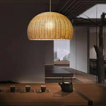Suspension lumineuse rotin naturel moderne salon chambre rustique led pendentif chaîne métallique