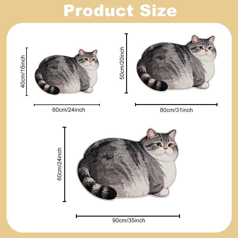 tapis chat imprimé 2d moderne gris noir blanc antidérapant polyester intérieur salon chambre cuisine