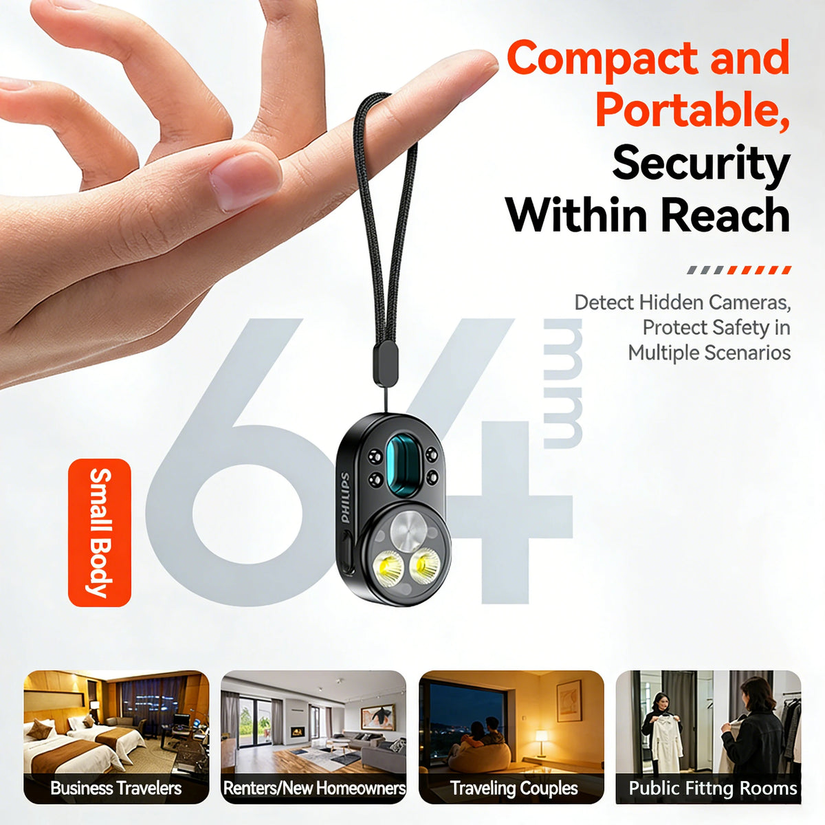 lampe torche détecteur espion noir moderne compact 200 500 mètres éclairage ABS matériaux sécurité