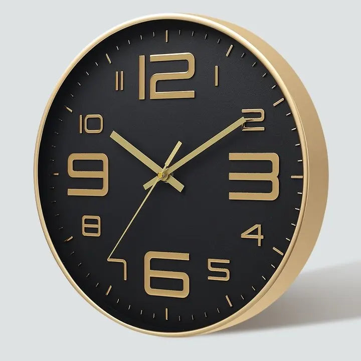 horloge murale moderne chiffres relief aiguilles fines blanc rose doré noir minimaliste