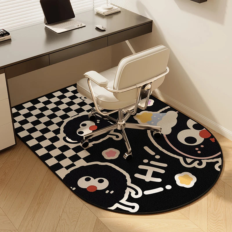 tapis moderne carreaux noirs blancs visages stylisés antidérapant imperméable polyester graphique
