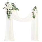 arche décorative fleurs artificielles blanc rose feuilles vertes tissu translucide décoration mariage anniversaire extérieur