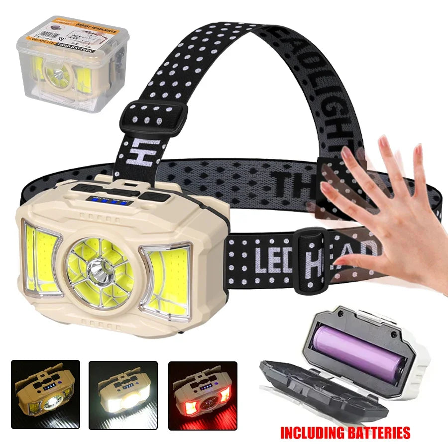 lampe frontale led rechargeable batterie 18650 noir bleu bandes ajustables haute luminosité camping outdoor