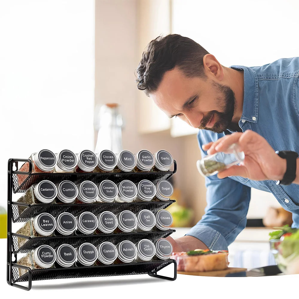 étagère murale métal noir niveaux épices bouteilles verre moderne cuisine organisateur
