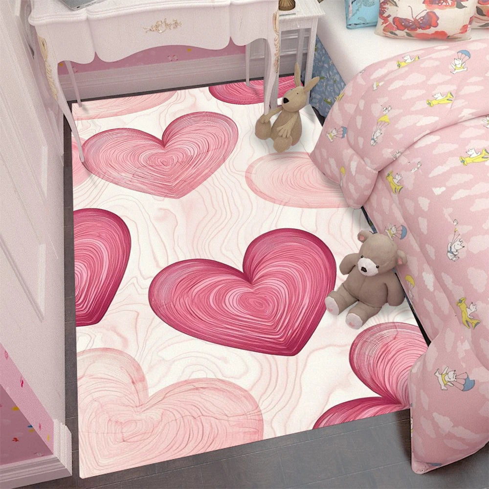 tapis moderne rose violet coeurs abstraits polypropylène polyester salon chambre décoration extérieure machine lavable