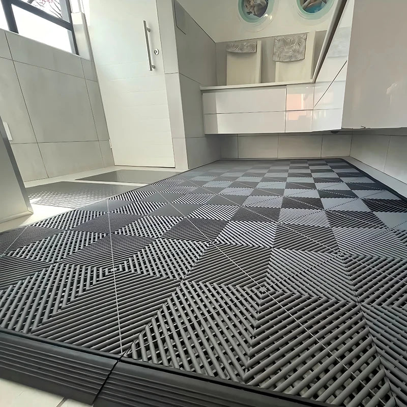 tapis sol modulaires antidérapants bleu noir blanc moderne connecteurs clip système