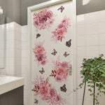 sticker mural adhésif amovible fleurs aquarelle romantique floral féminin rose fuchsia blanc noir pivoine