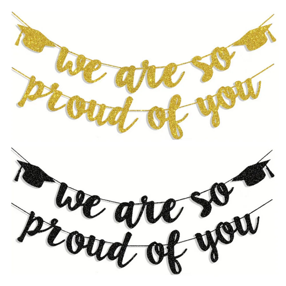 guirlande décorative graduation rose pailleté or pailleté lettres calligraphiées chapeaux diplômés paillettes apparentes festivité