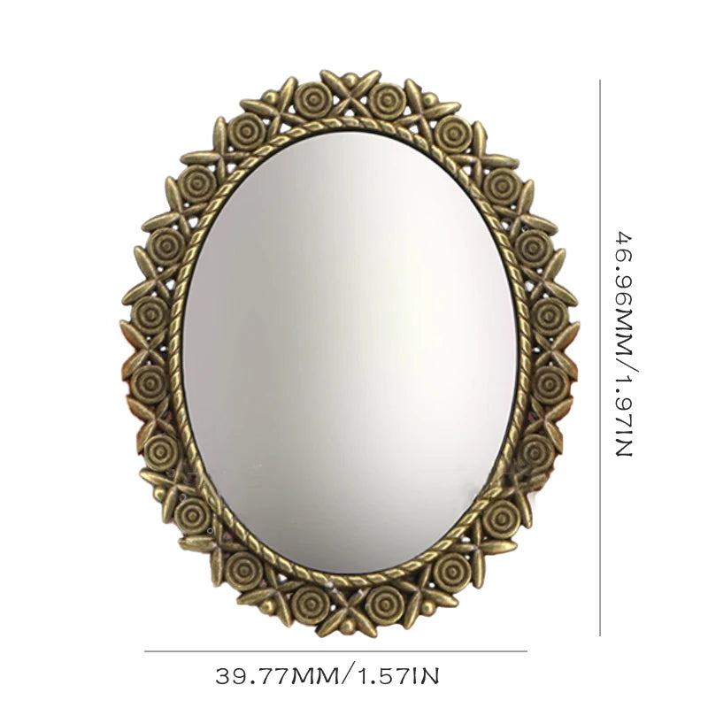 miroir vintage ornements floraux bronze doré accessoire décoration maison poupée métal 39.77mm 46.96mm