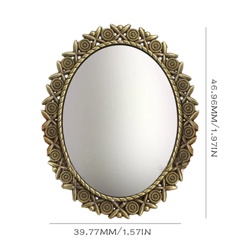 miroir vintage ornements floraux bronze doré accessoire décoration maison poupée métal 39.77mm 46.96mm