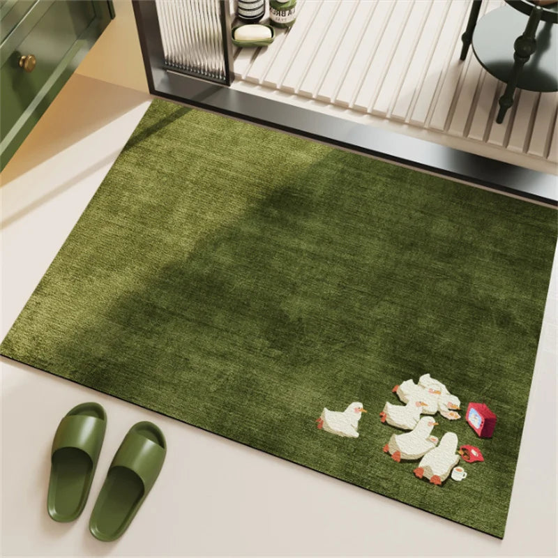 tapis sol antidérapant diatomée imperméable dessin animé moutons train pandas éléphants canards vert salon
