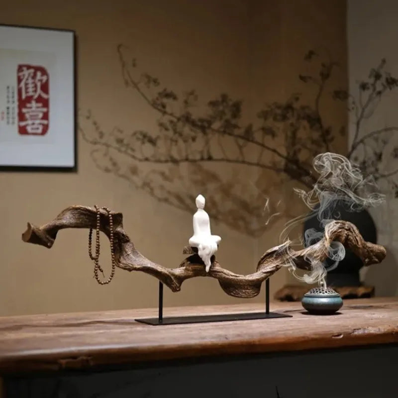 ornement zen sculpture résine arbre figurine brûle encens table décor maison cadeau chinois minimaliste