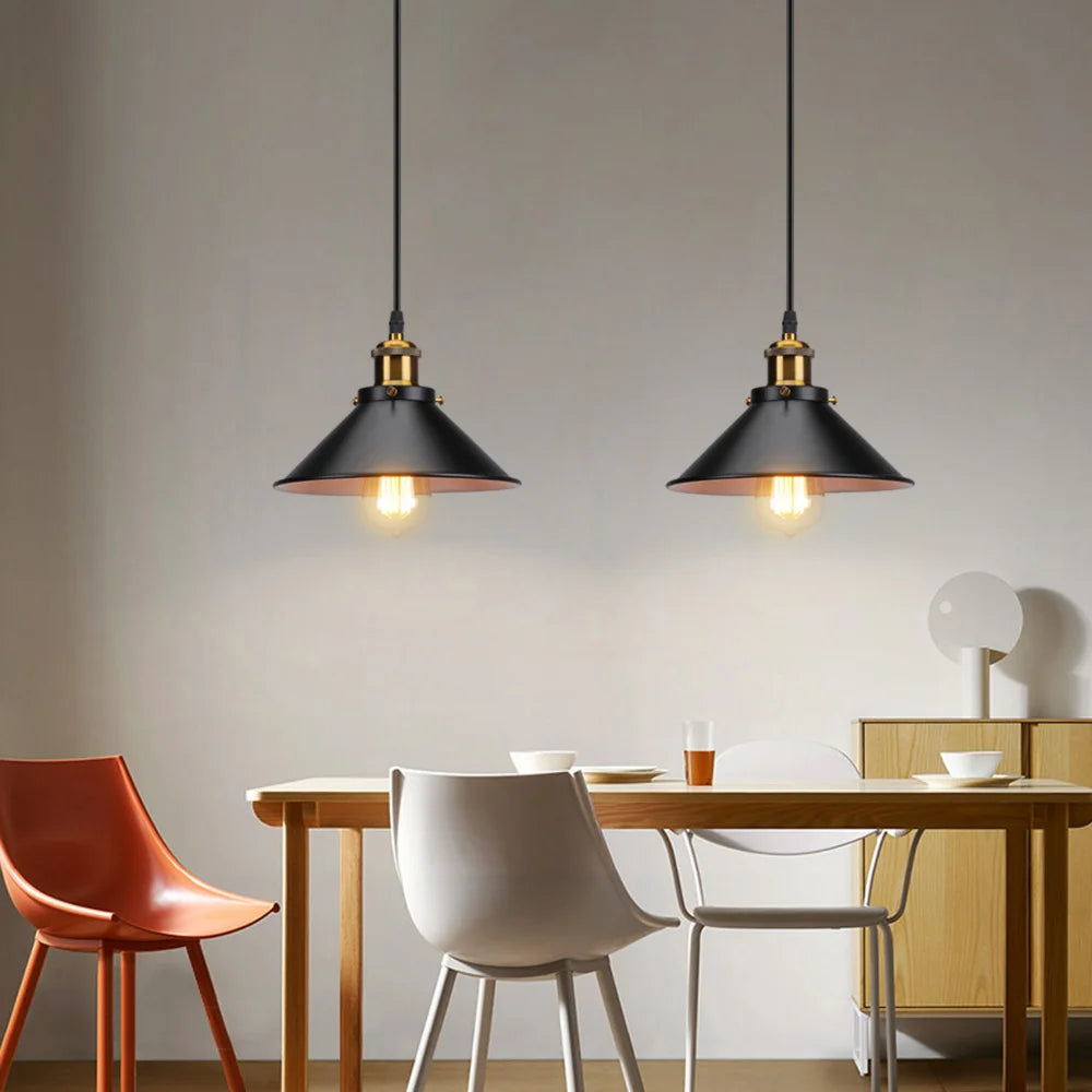 Suspension lumineuse industrielle noir doré mat éclairage Edison E27 salon chambrehôtel