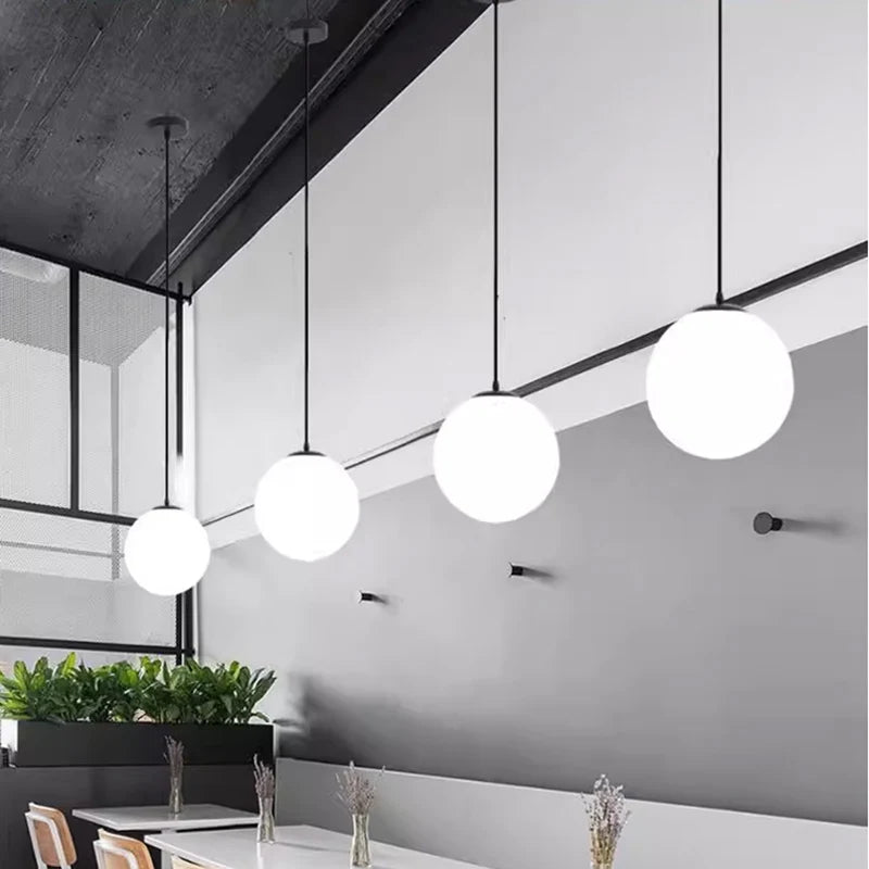 suspension lumineuse moderne globe blanc verre opale pendentif cristal 15cm 20cm 25cm 30cm 40cm