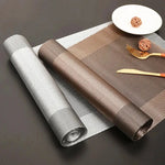 chemin table pvc moderne gris marron beige motif géométrique tissé semi transparent maison