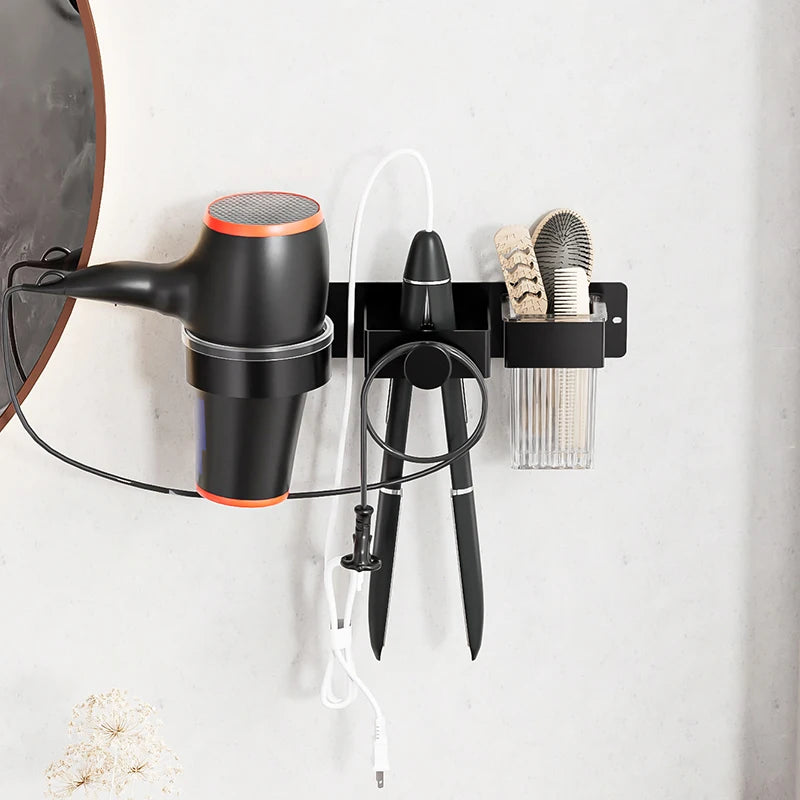 support mural adhésif noir rose coiffeur accessoires secateur brosse fer lisser moderne salle bain