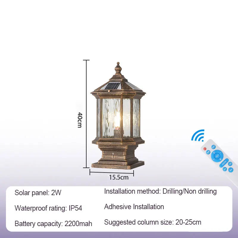 lampe solaire led extérieure verre transparent classique bronze industrielle éclairage public vintage autonomie aluminium