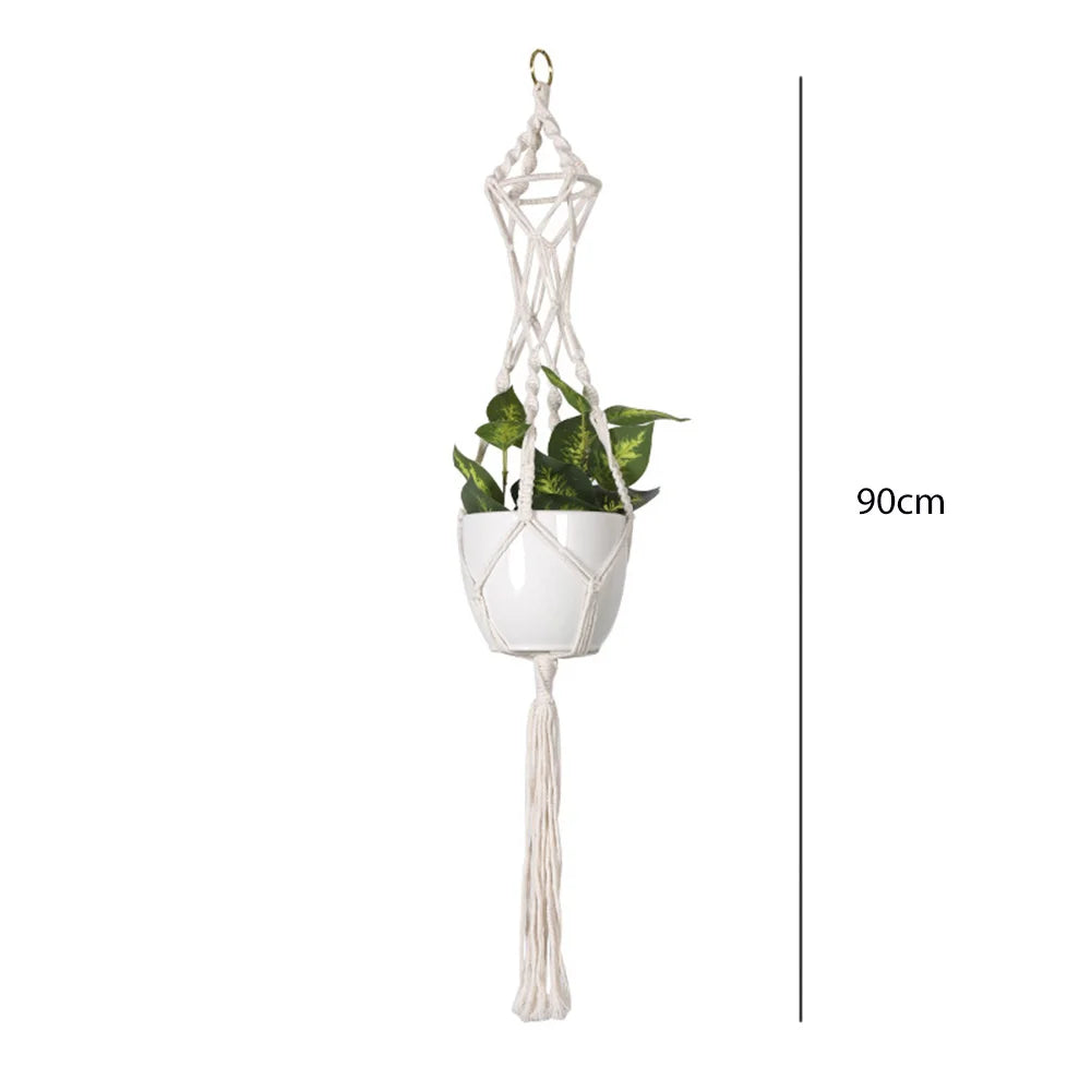 panier suspendu macramé motif géométrique boho chic couleur beige plante incluse fixations decoration maison
