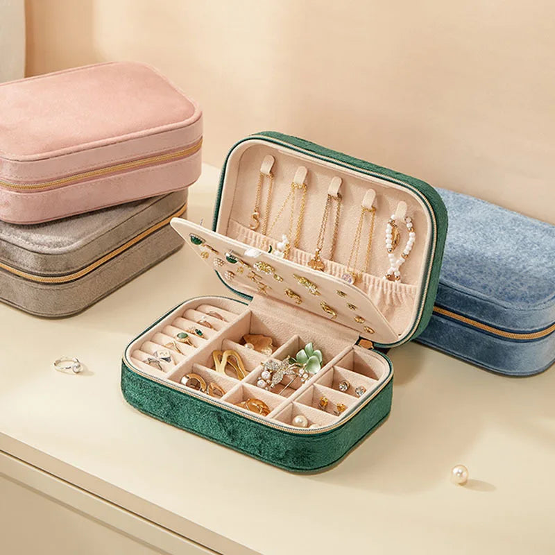 boîte bijoux velours moderne boites rangement élégantes zippées vert rose gris femmes