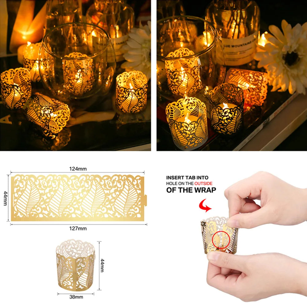 bougies led sans flamme décoration mariage élégantes motifs floraux blanc doré adhésives festivals fêtes