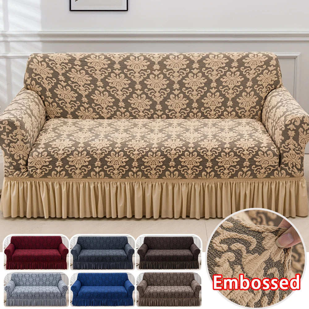 housse canapé jacquard floral beige bleu marine gris protection meubles salon classique