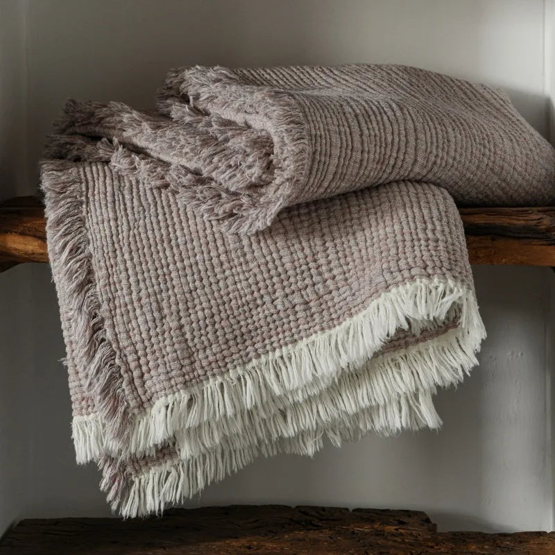 couverture tissée gris rose pâle solide anti boulochage portable hiver été voyage decoration pomi