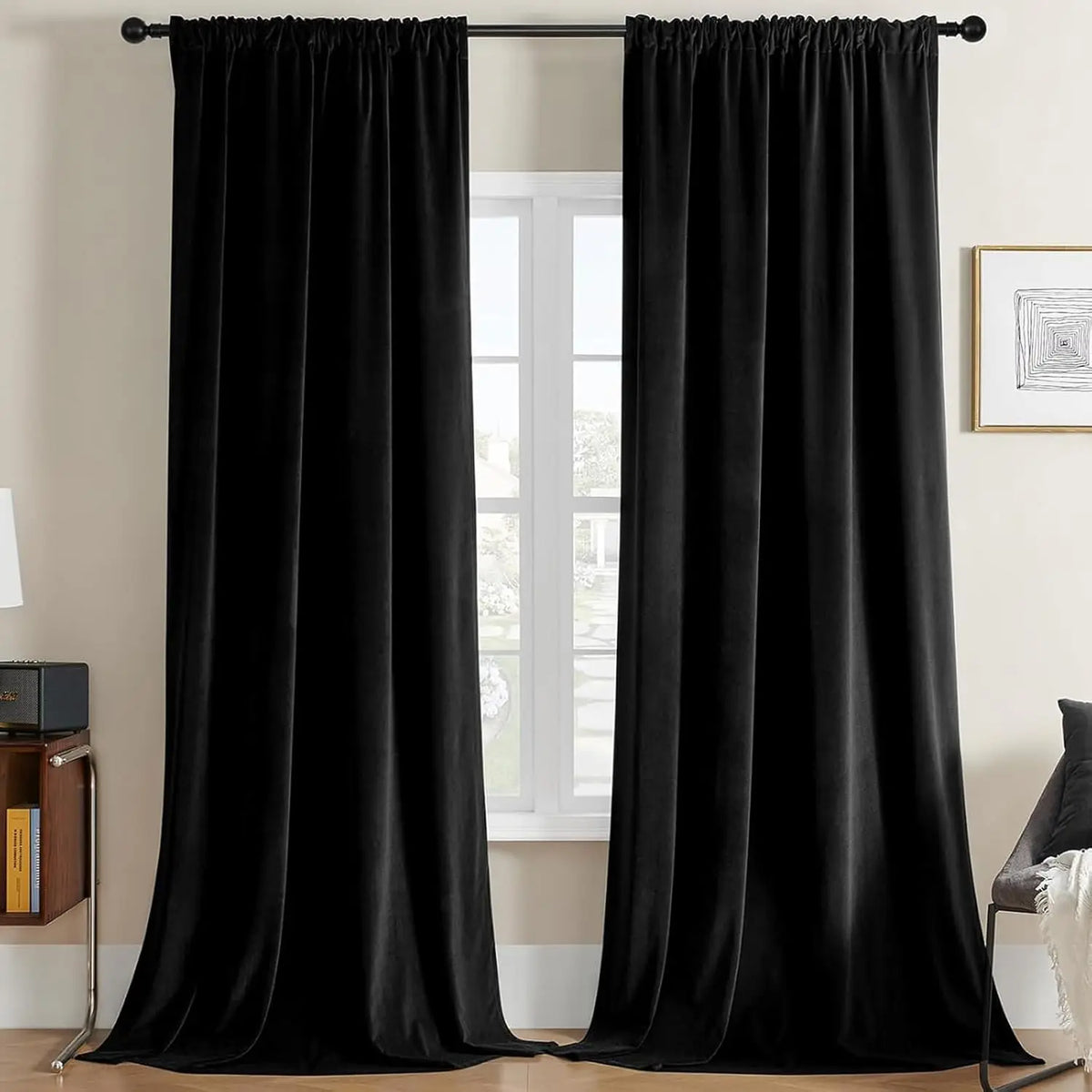 rideau noir moderne opacifiant 100 polyester fenetre francaise salon anneaux