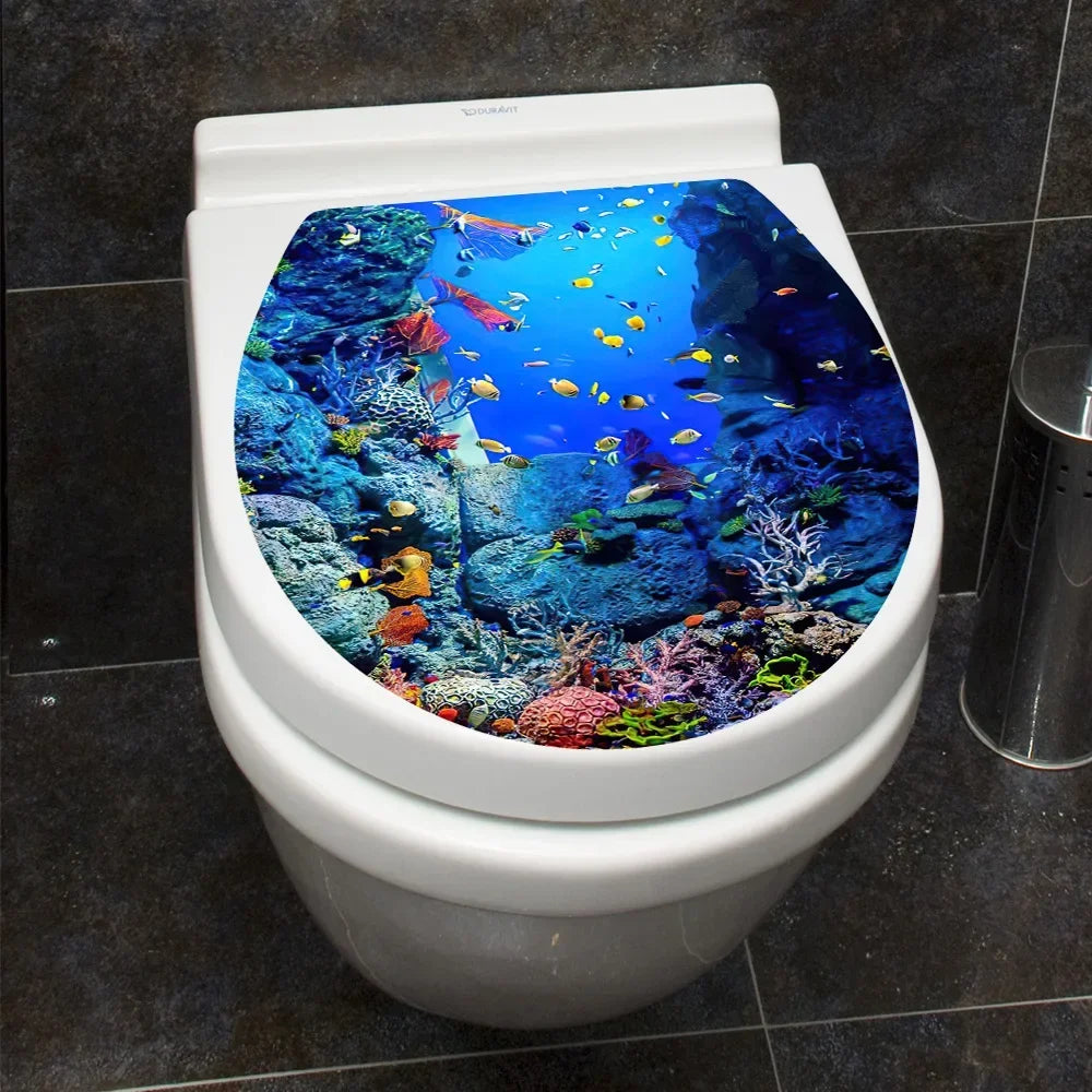 couvre siège toilette sous marin animaux coraux poissons moderne bleu vert orange rouge