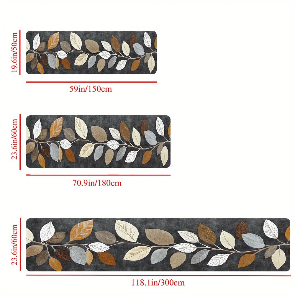 tapis gris foncé feuilles stylisées moderne résistant l'éclaboussure cuisine entrée chambre salon anti dérapant