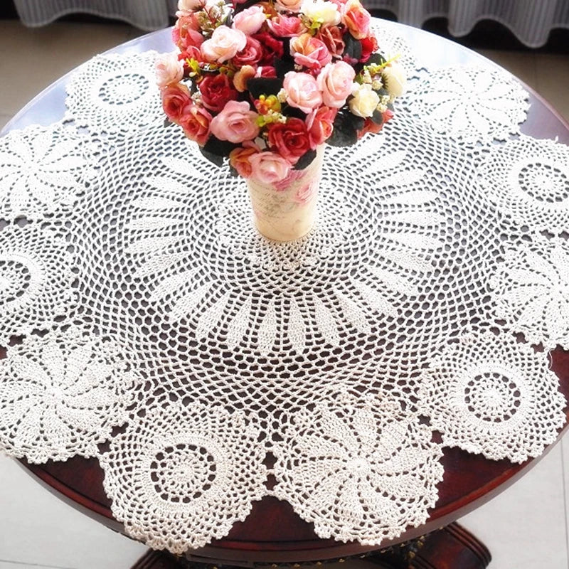 serviette table crochetée motifs floraux 100% coton beige clair traditionnelle maison fêtesextérieur