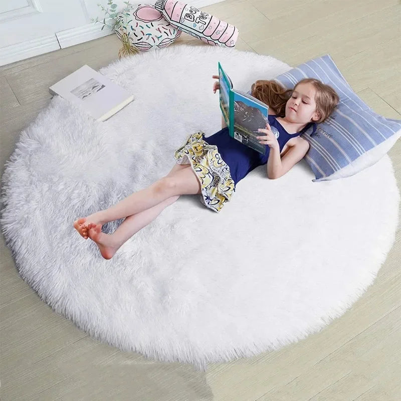 tapis rond peluche douce blanc moderne salon chambre enfant extérieur salle bain