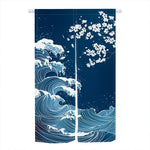 rideau porte art japonais ondes fleurs cerisier opacité anneaux bleu marine blanc rouge