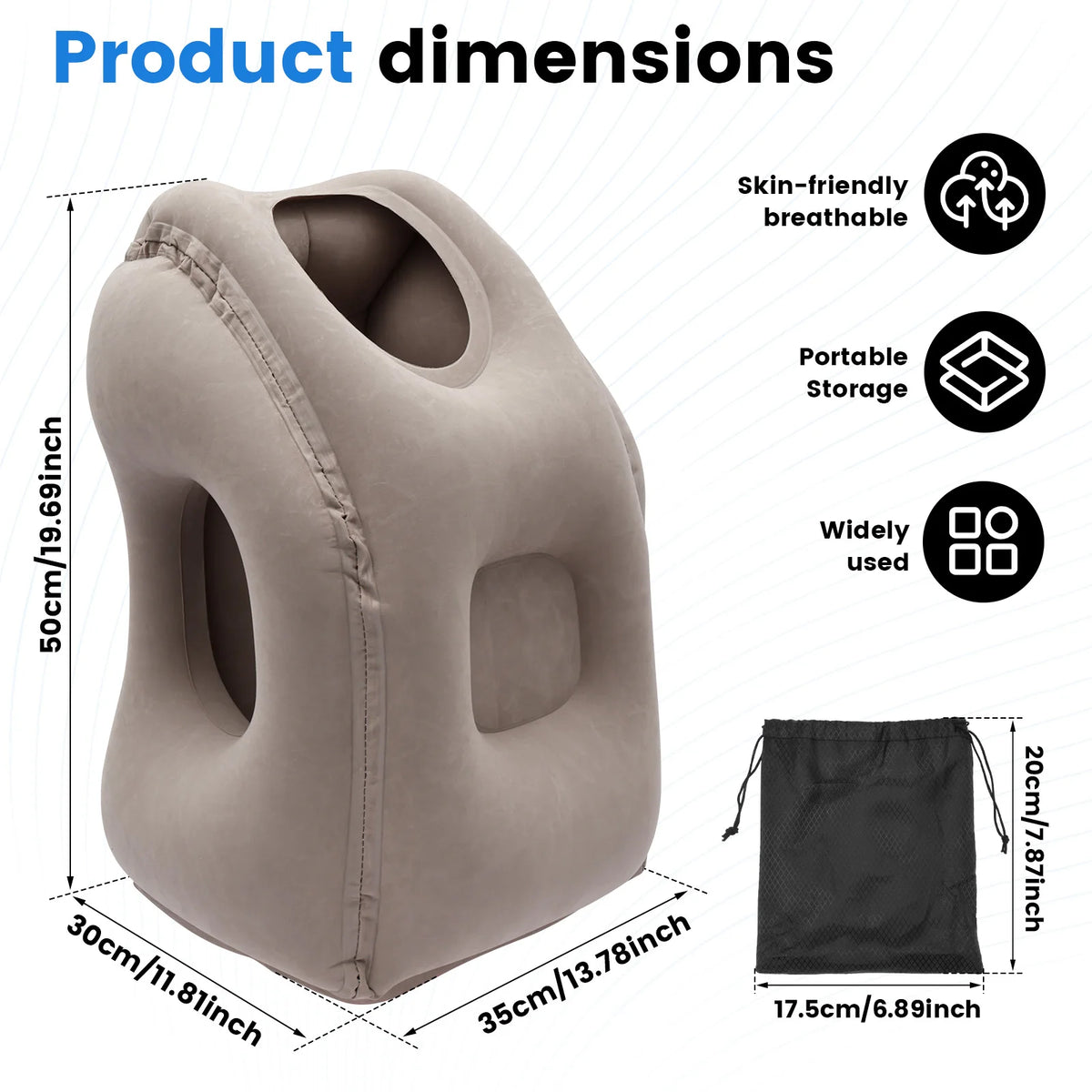 oreiller voyage cou gris velours anti apnée portable pliable sac rangement confortable sofa avion