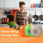rangement mural adhésif transparent boîtes réutilisables plastique moderne oranger vert gris clair pellicule alimentaire