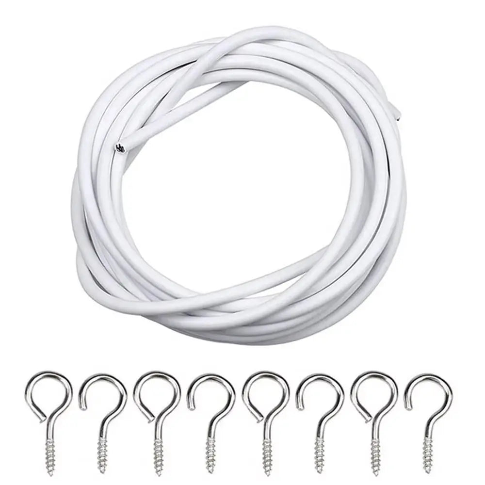 câble blanc crochets argentés kit suspension tiges blanches minimaliste fixations murales accessoires rideau anneaux